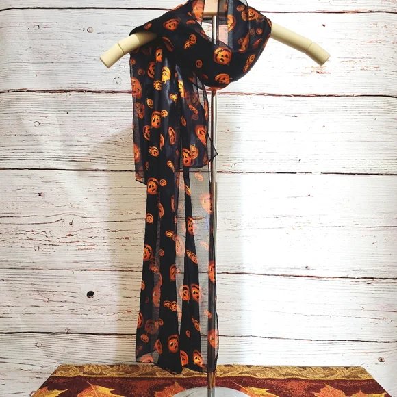 Pumpkin Shadow Stripe Faux Silk Scarf - Picture 2 of 11